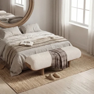Banca Louis tapizada bouclé blanco – dormitorio Medellín | Homzzy