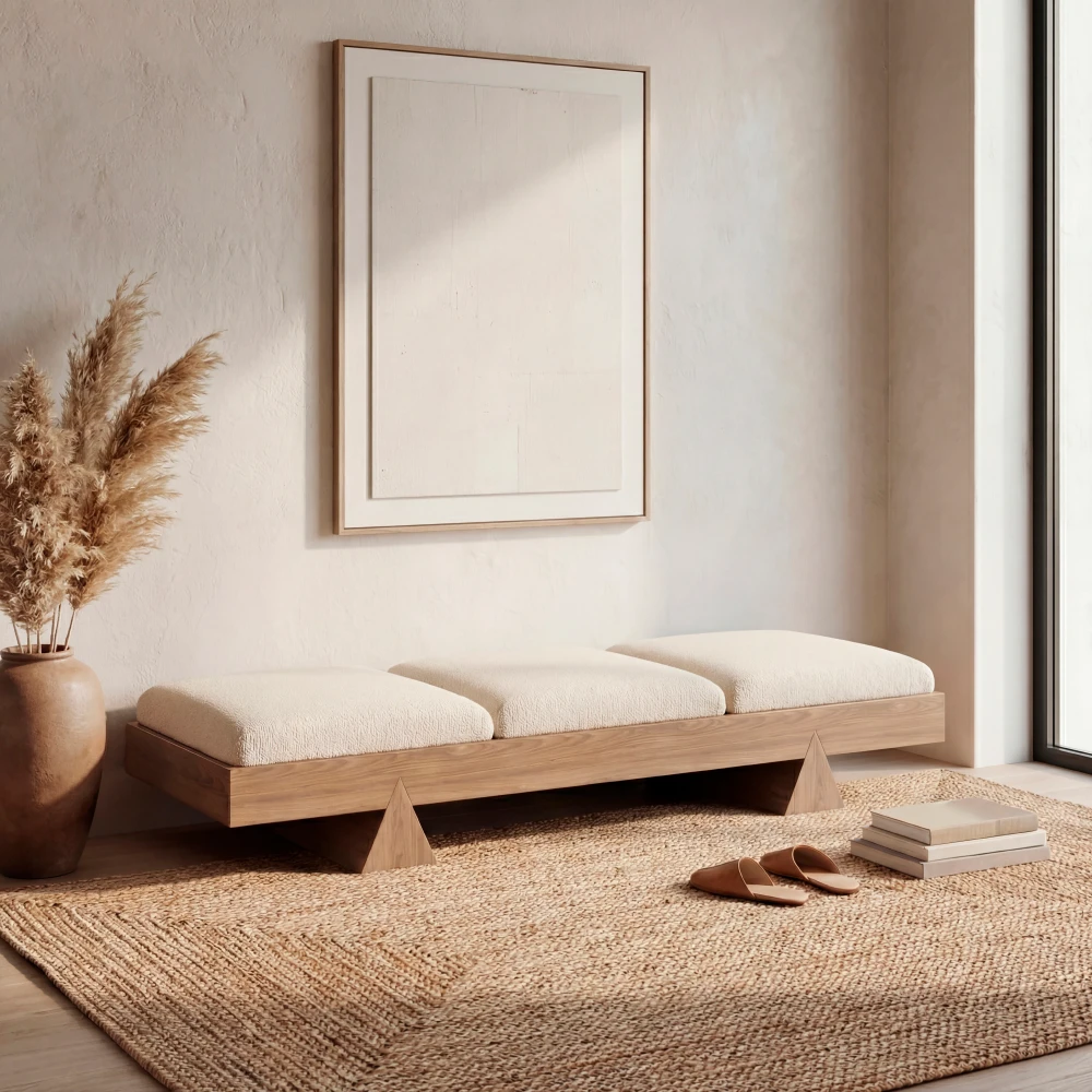 banca-tapizada-boucle-crema-madera-sala-homzzy
