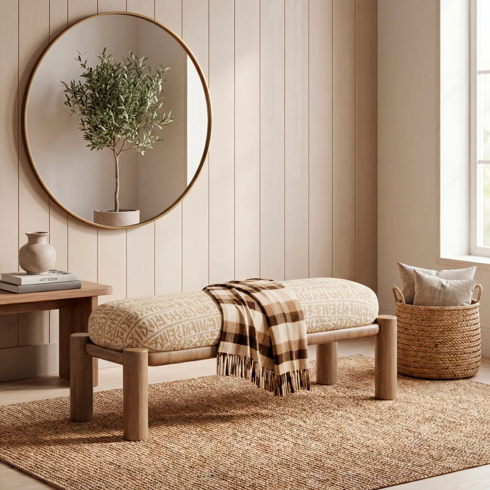 banca-tapizada-madera-boucle-beige-sala-homzzy-1