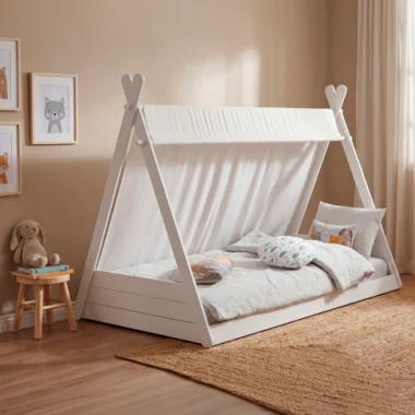 Cama Bastien tipi madera blanca dormitorio – Medellín | Homzzy