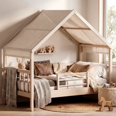 Cama Safari casita madera natural con dosel – Colombia | Homzzy