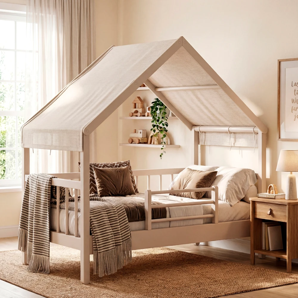 cama-safari-infantil-casita-madera-natural-dormitorio-homzzy Cama infantil casita madera natural en dormitorio | Homzzy
