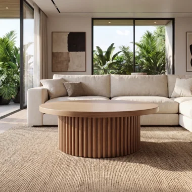 Mesa de centro madera roble base listones gruesos Vion | Homzzy