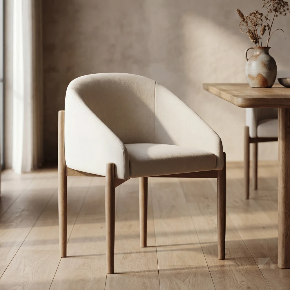 silla-comedor-elegante-tela-beige-roble-homzzy-valmont Silla de comedor elegante tapizada con brazos roble Valmont | Homzzy