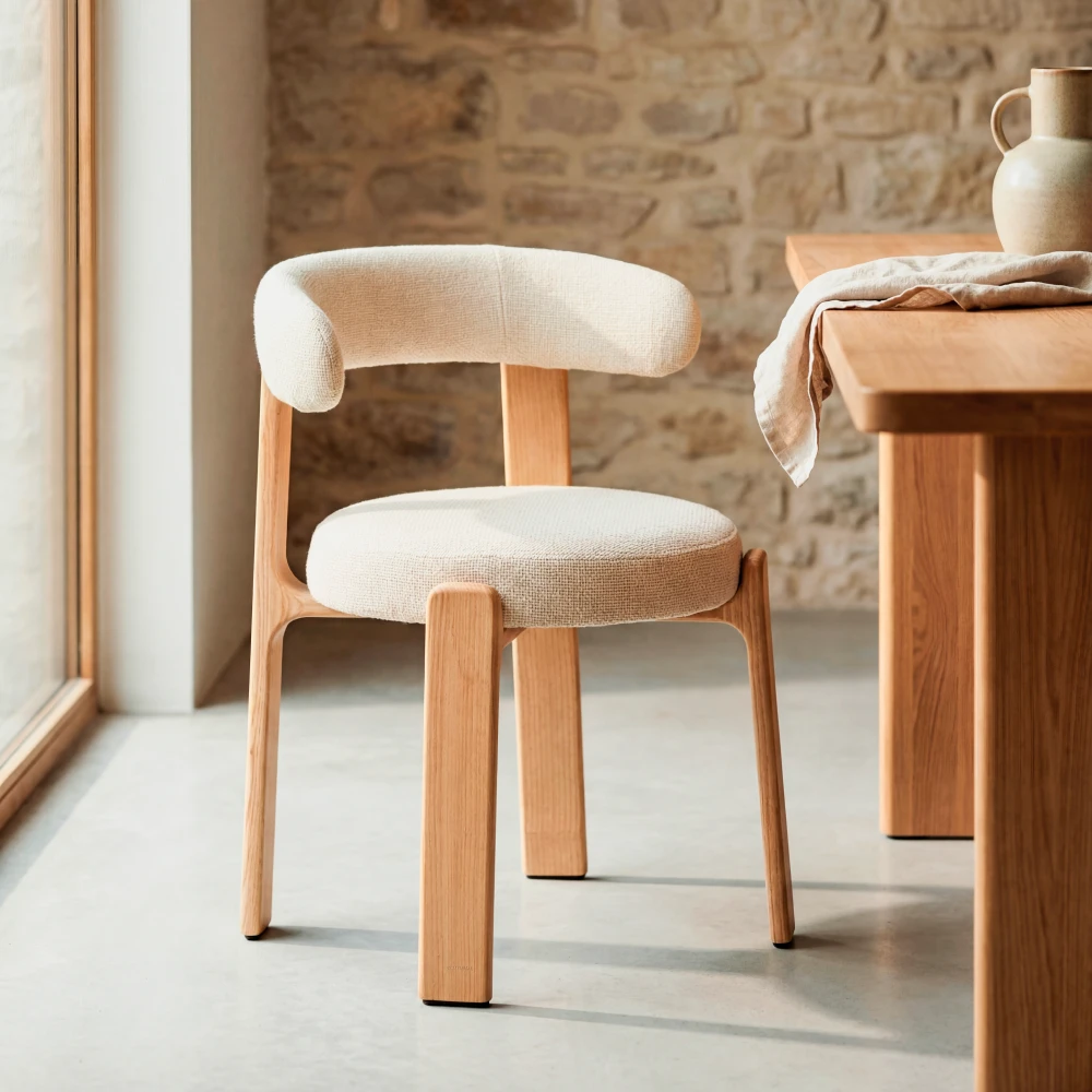 silla-comedor-organica-tela-crema-madera-homzzy-laren Silla de comedor forma orgánica tela Laren en roble | Homzzy