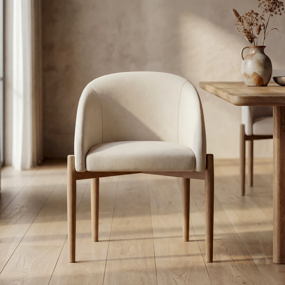 silla-tapizada-crema-envolvente-sala-homzzy-valmont Silla de comedor envolvente tapizada brazos Valmont | Homzzy