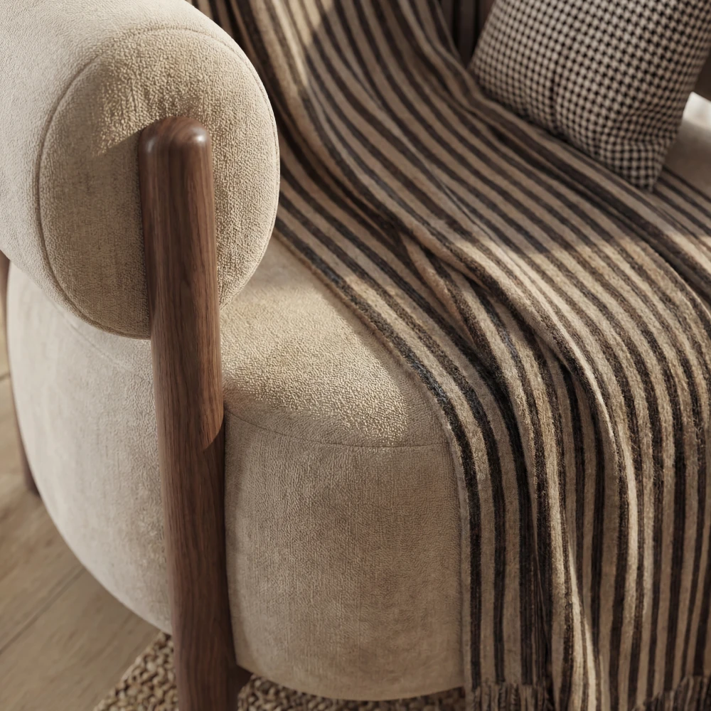 sillon-sala-tela-verde-brazos-madera-roble-homzzy-alvaret