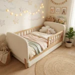 cama-nino-cabecera-boucle-crema-barras-madera-roble-homzzy-bowery-1