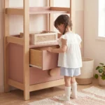 estanteria-infantil-madera-roble-cajones-rosados-homzzy-auberon