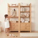 estanteria-infantil-madera-roble-cajones-rosados-homzzy-auberon