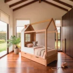 cama casita madera roble blanca dos cajones homzzy marceau