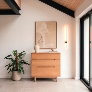 Cómoda infantil Aubin de cuatro cajones en madera de roble con tiradores integrados