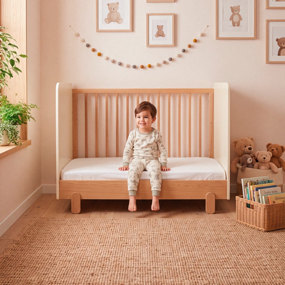 cama infantil convertible bicolor madera roble homzzy somnia Cama infantil bicolor resultante de convertir la cuna Somnia