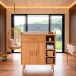 comoda cambiador bebe nichos abiertos madera roble homzzy wexford