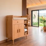 comoda cambiador bebe nichos abiertos madera roble homzzy wexford