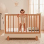 cuna bicolor madera roble blanco barrotes cuarto bebe homzzy somnia
